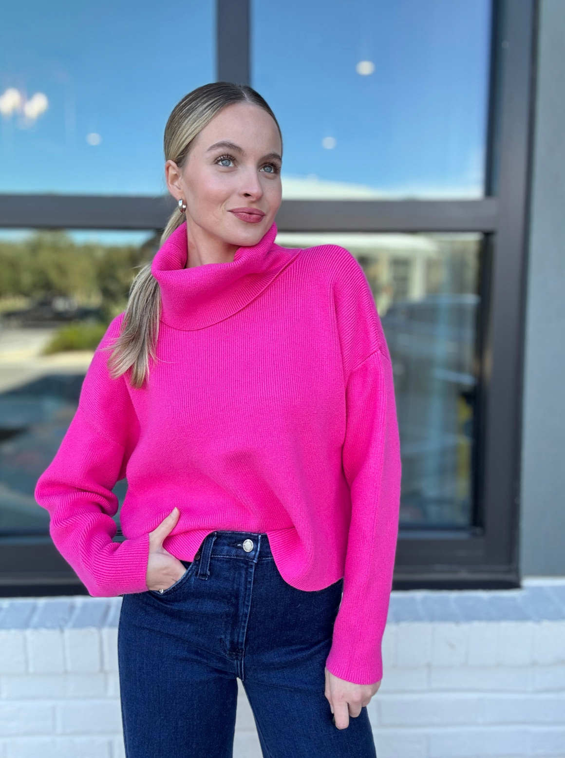Cozy Cowlneck Sweater in Fuchsia