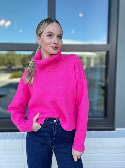 Cozy Cowlneck Sweater in Fuchsia