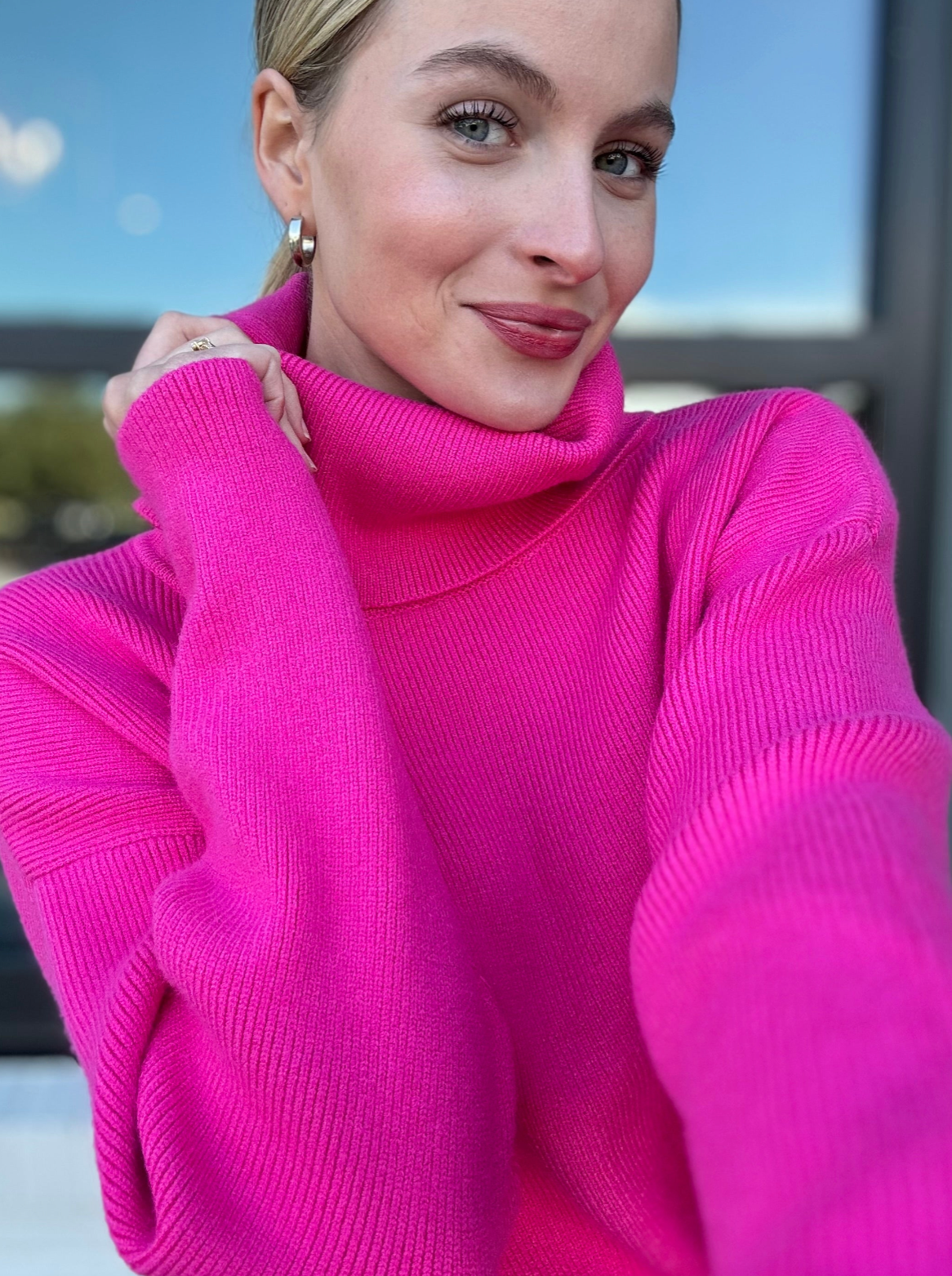 Cozy Cowlneck Sweater in Fuchsia