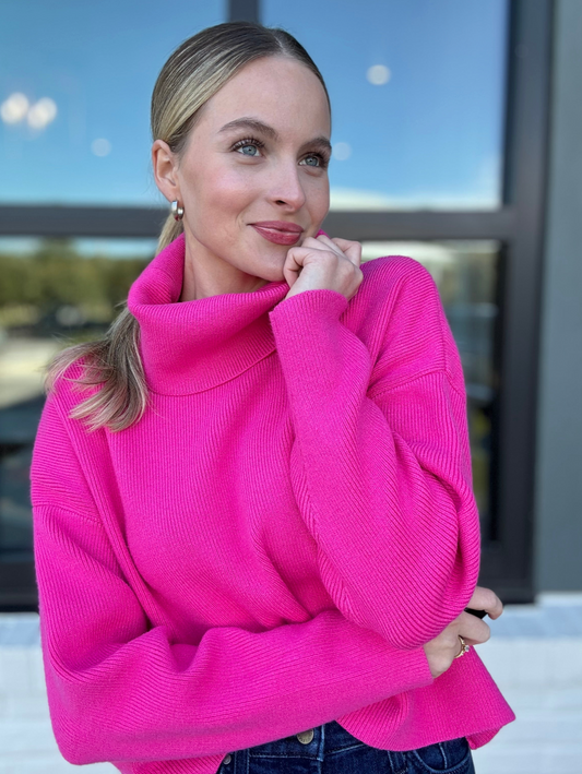 Cozy Cowlneck Sweater in Fuchsia