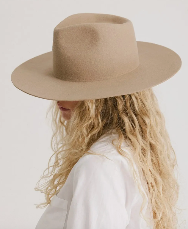 Gigi Pip Wesley Wide Brim Fedora Hat in Tan
