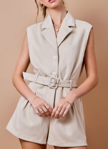 Collared Suede Button Down Romper