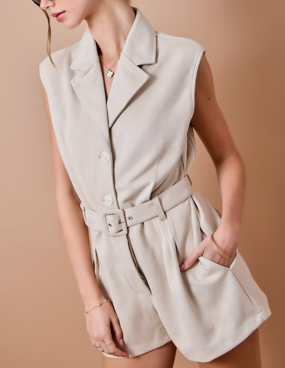 Collared Suede Button Down Romper