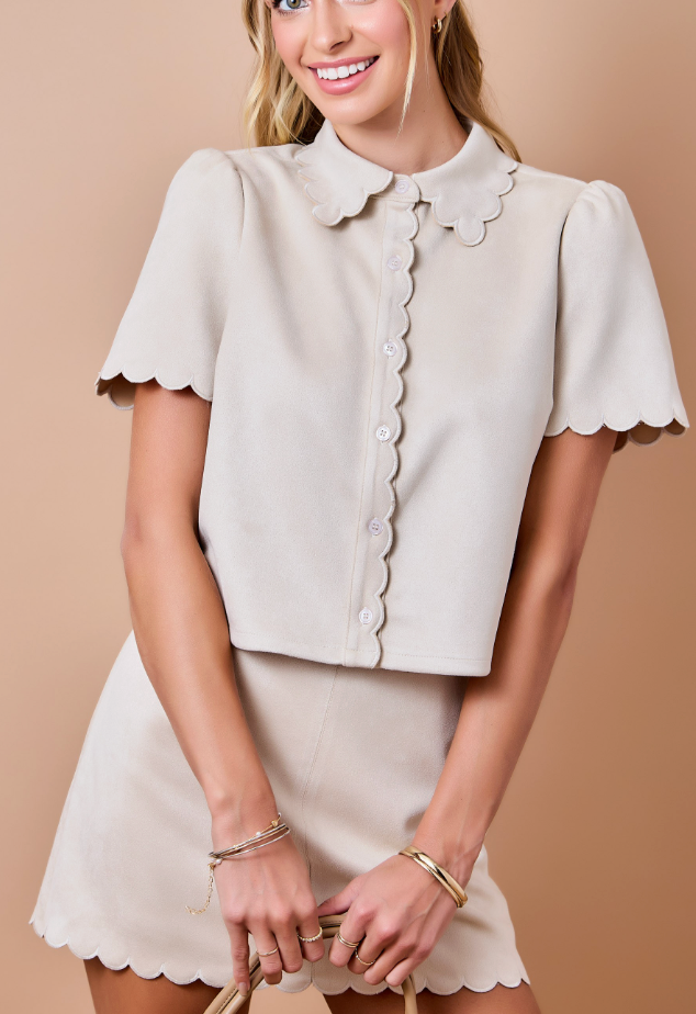 Suede Scalloped Top