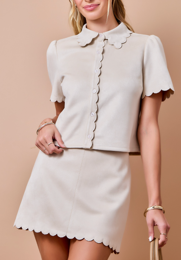 Suede Scalloped Top