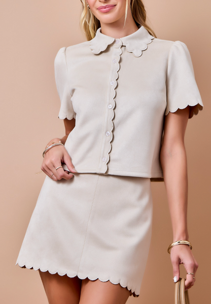 Suede Scallop Detail Skort