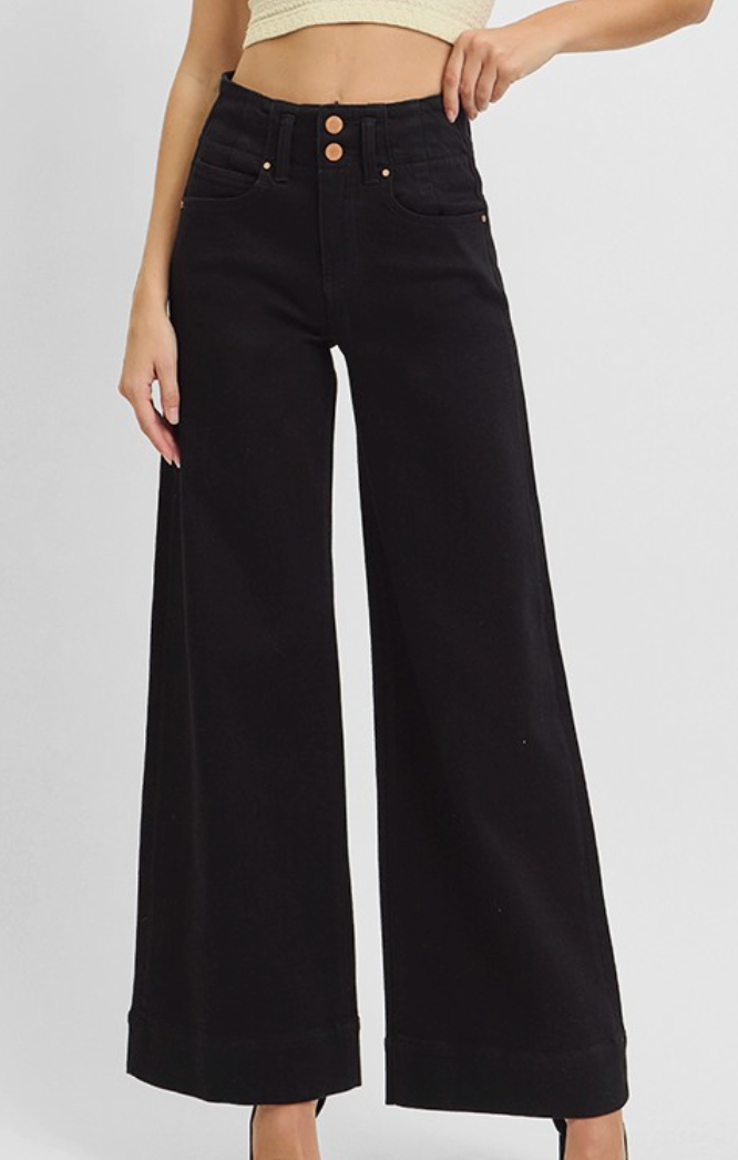 Slim Wide Leg Black Denim