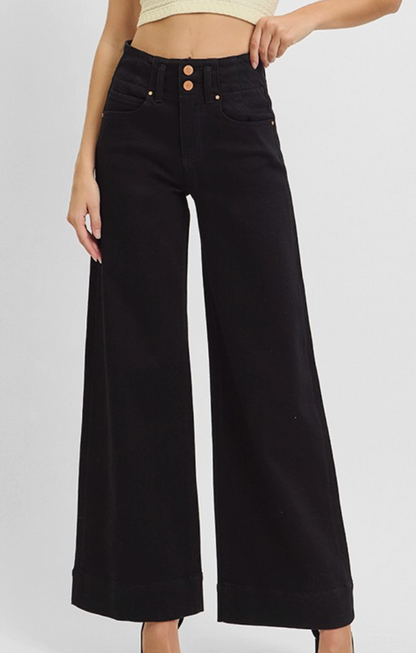 Slim Wide Leg Black Denim