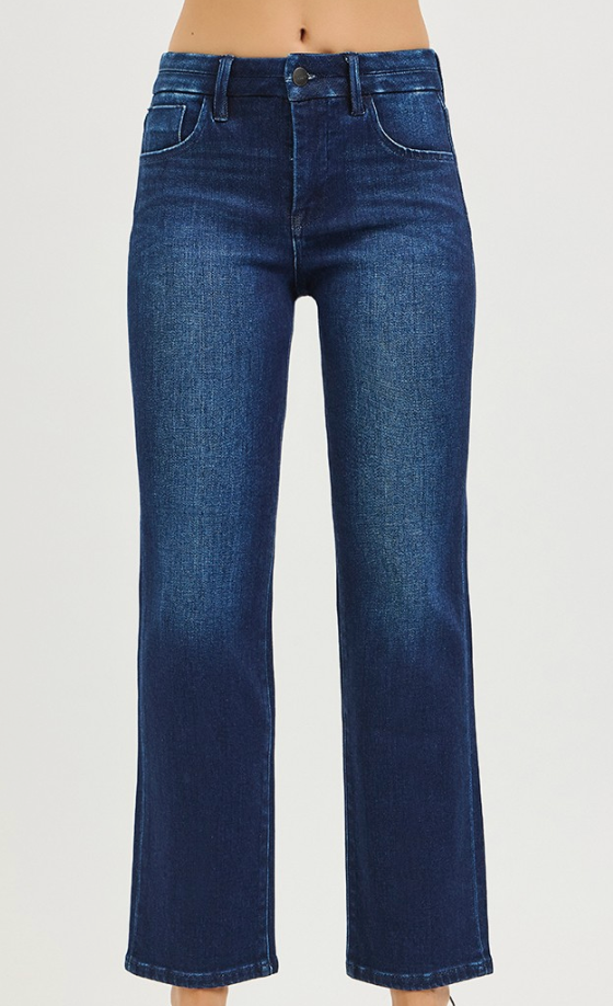 Tummy Control Mid Rise Ankle Denim in Dark Wash