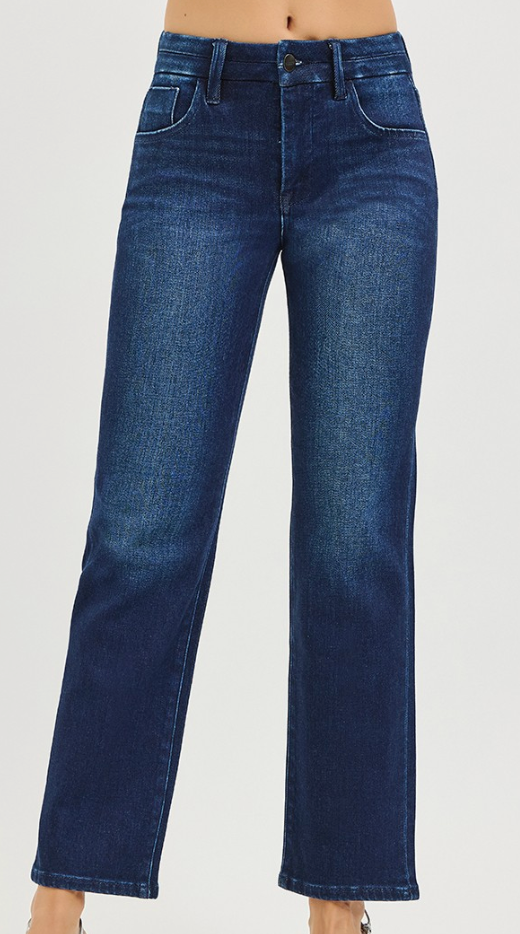 Tummy Control Mid Rise Ankle Denim in Dark Wash
