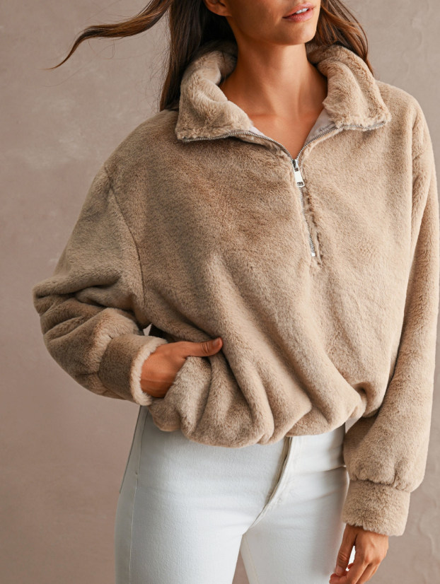 Faux Fur Half Zip Pullover