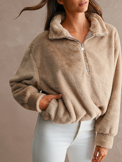 Faux Fur Half Zip Pullover