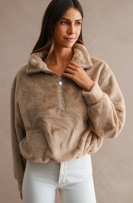 Faux Fur Half Zip Pullover