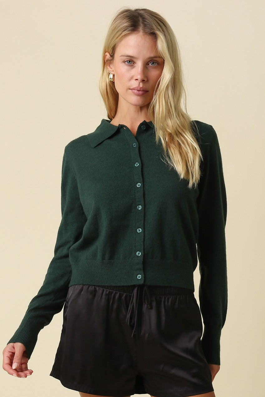 Eloise Collared Knit Cardigan in Green
