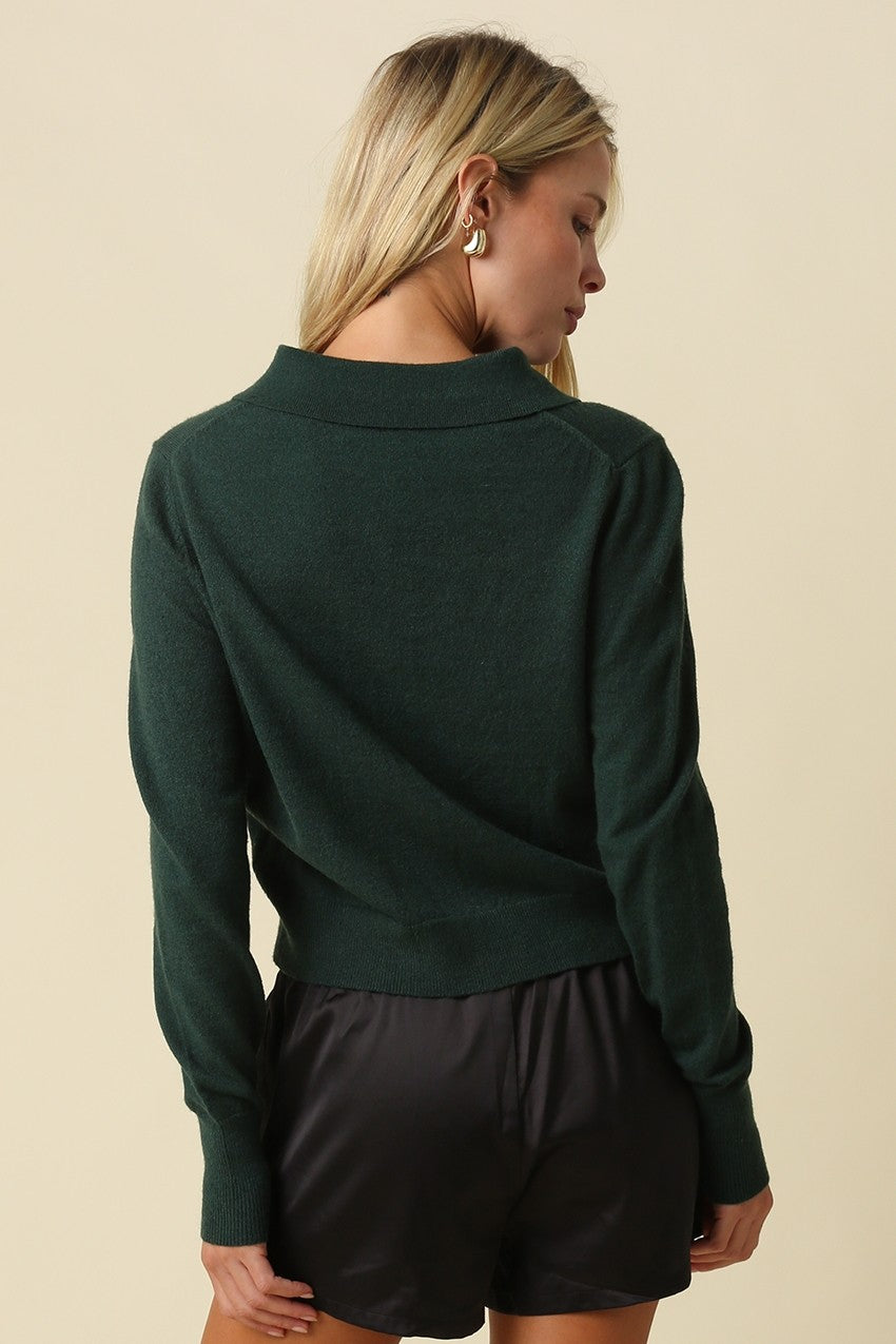 Eloise Collared Knit Cardigan in Green