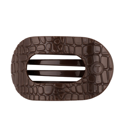 TELETIES: Brown Crocodile Large Flat Round Hair Clip