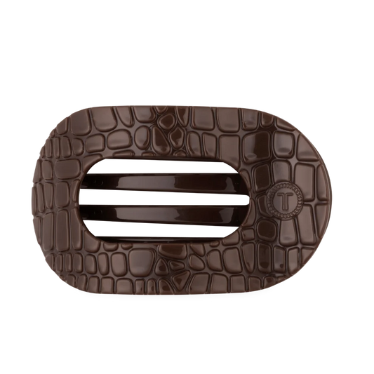 TELETIES: Brown Crocodile Large Flat Round Hair Clip
