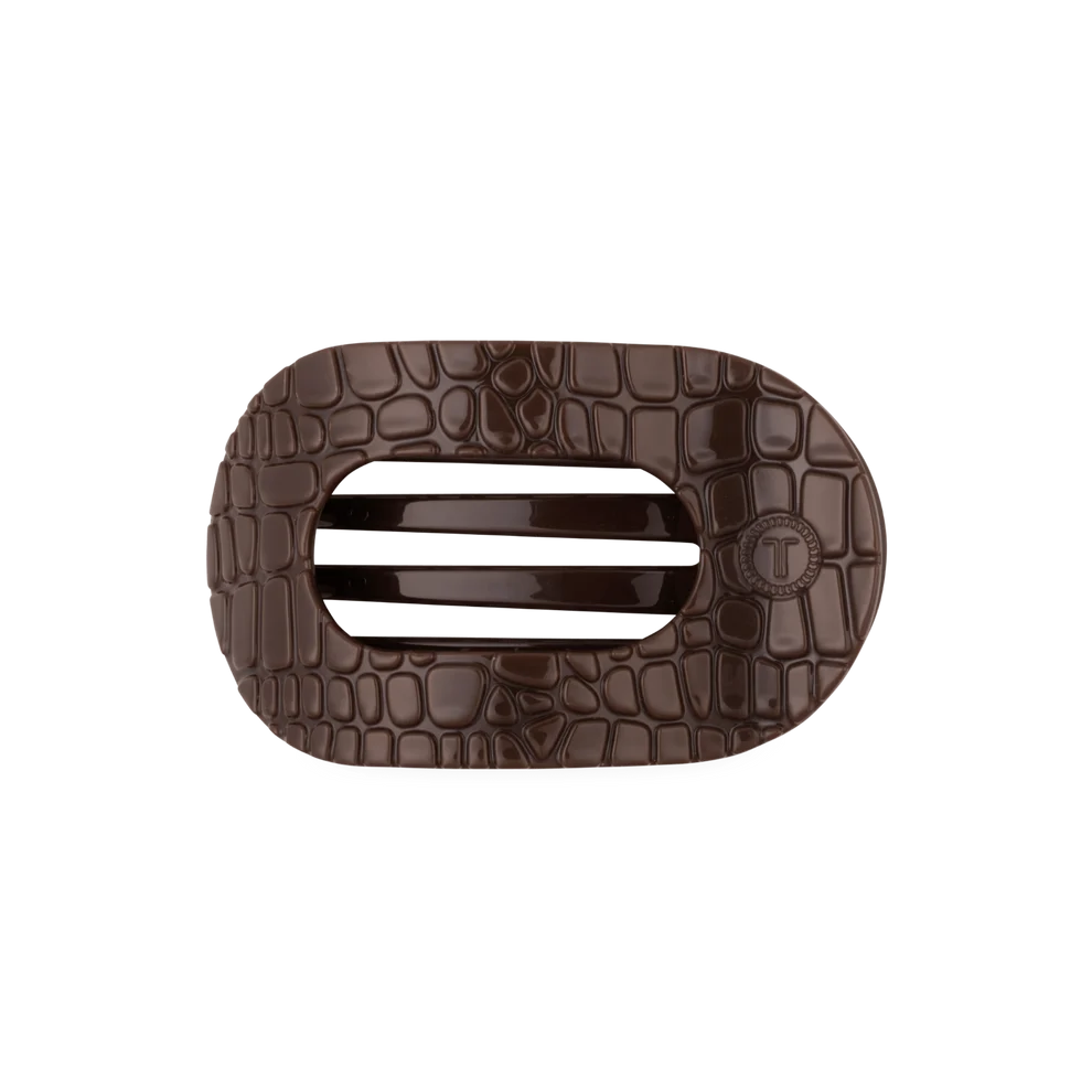 TELETIES: Brown Crocodile  Medium Flat Round Hair Clip