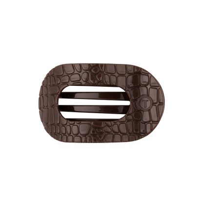 TELETIES: Brown Crocodile  Medium Flat Round Hair Clip