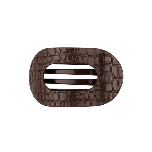 TELETIES: Brown Crocodile  Medium Flat Round Hair Clip