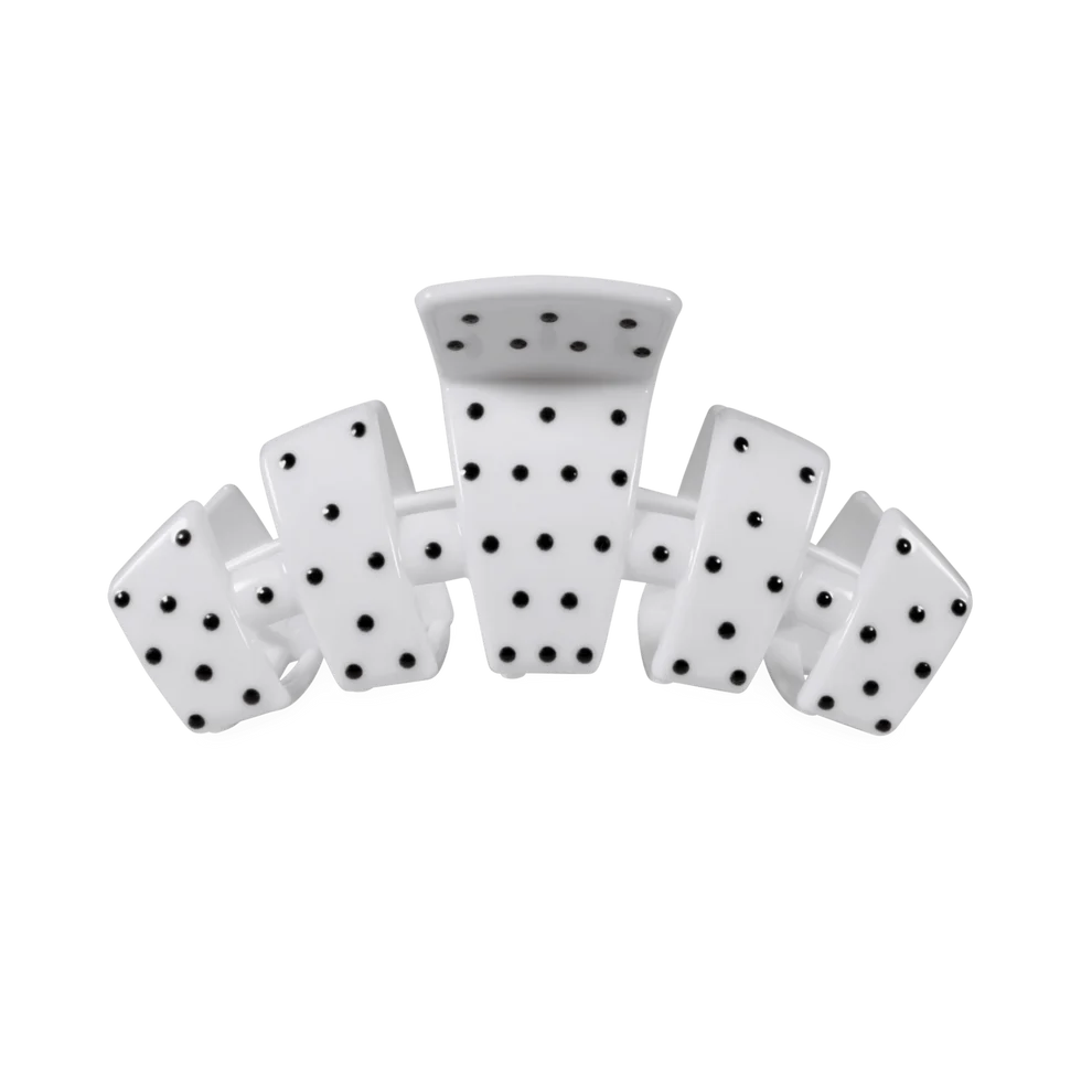 TELETIES: Classic White Polka Dot Party Medium Claw Clip