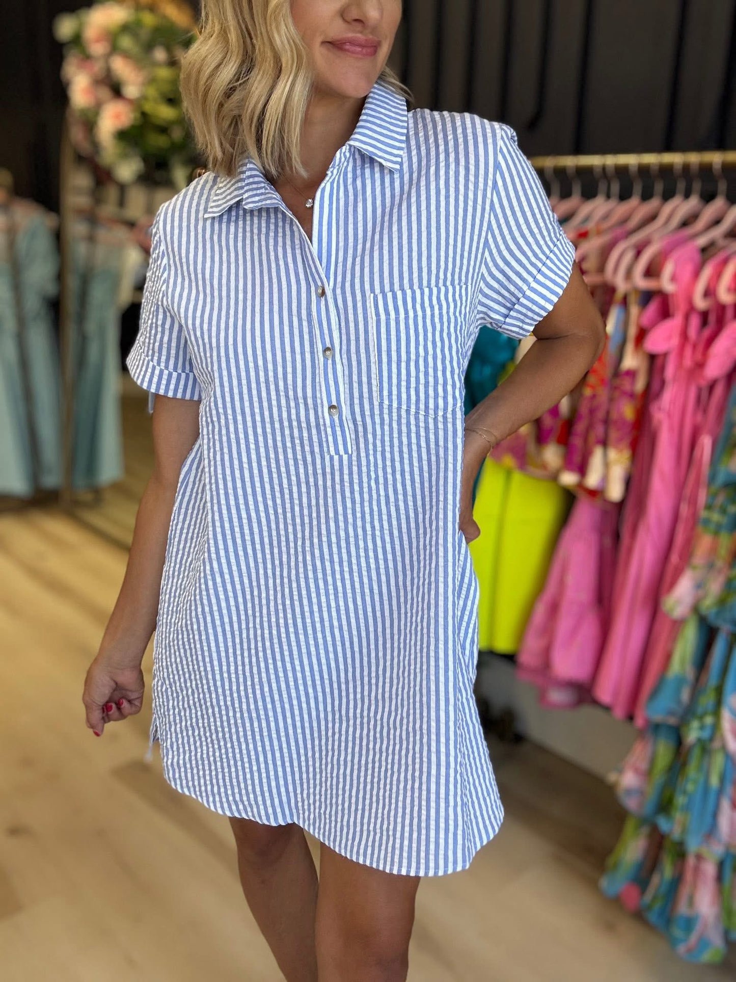 Gauze Dress -Light Blue Stripe