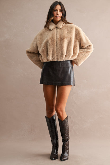 High-waisted Crocodile-embossed Faux Leather Mini Skort
