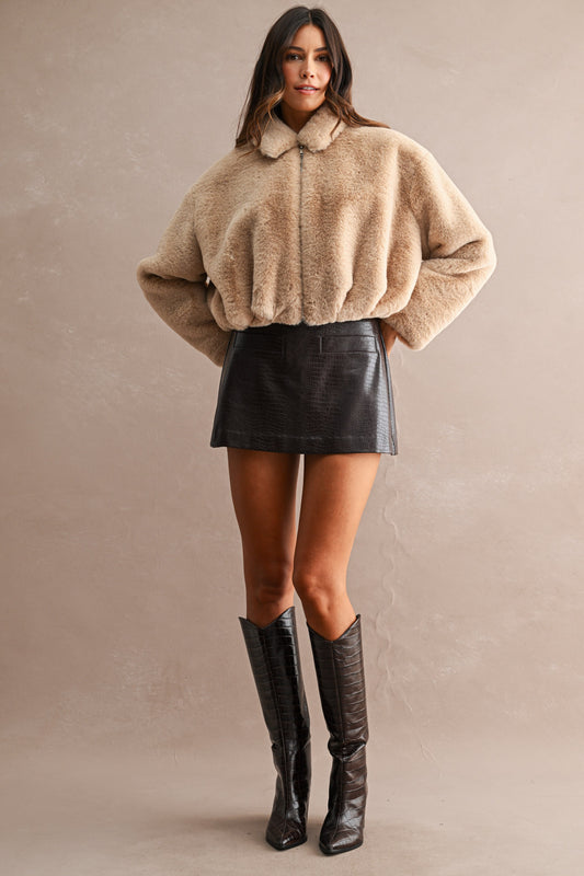 High-waisted Crocodile-embossed Faux Leather Mini Skort