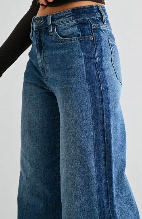 High-rise Wide Side Panel Raw Hem Denim