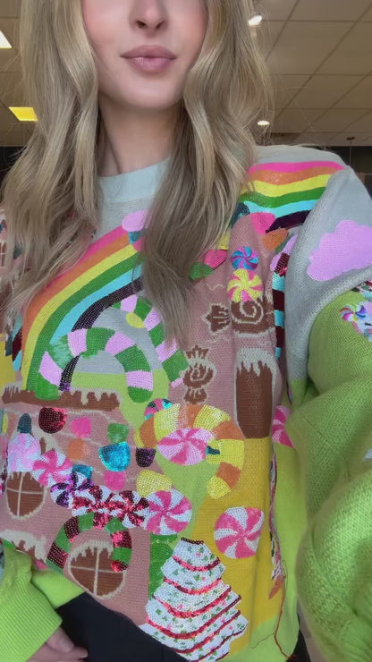 Queen of Sparkles Christmas Candyland Knit Sweater